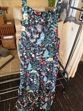 Floral Black Overall’s with Teal & Coral Print 0039